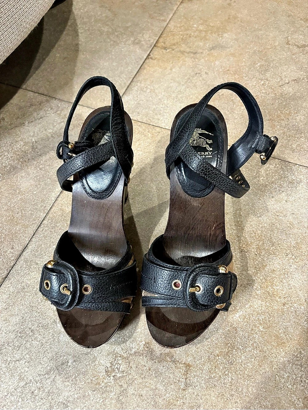 Burberry Leather Buckle Platform Heels in Black & Brown EU 38